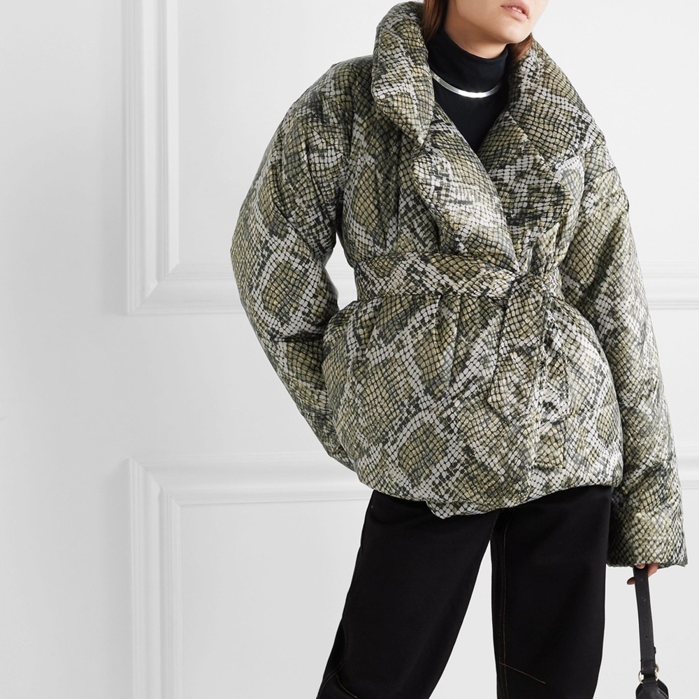 RARE & hard to find Norma Kamali Sleeping Bag Jacket in Scale Python Print